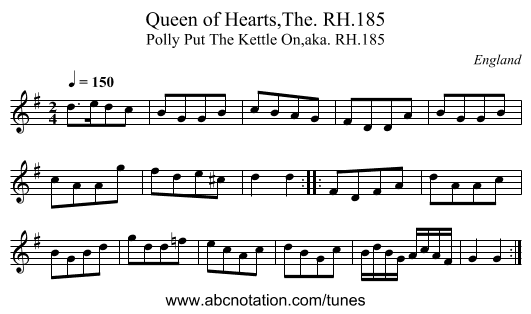 Queen of Hearts,The. RH.185 - staff notation