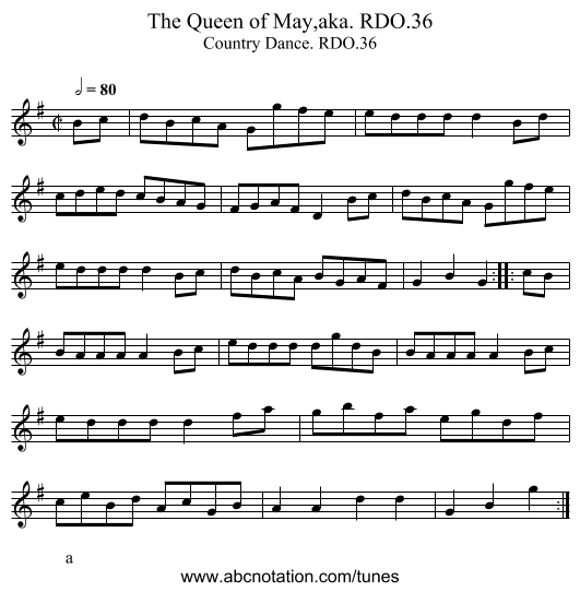 Queen of May,aka. RDO.36, The - staff notation