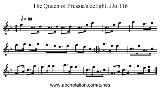 Queen of Prussia's delight. JJo.116, The - staff notation