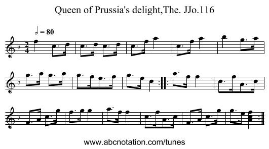 Queen of Prussia's delight,The. JJo.116 - staff notation