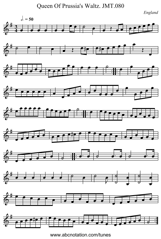 Queen Of Prussia's Waltz. JMT.080 - staff notation