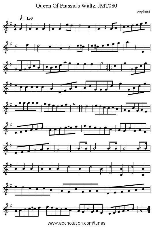 Queen Of Prussia's Waltz. JMT080 - staff notation