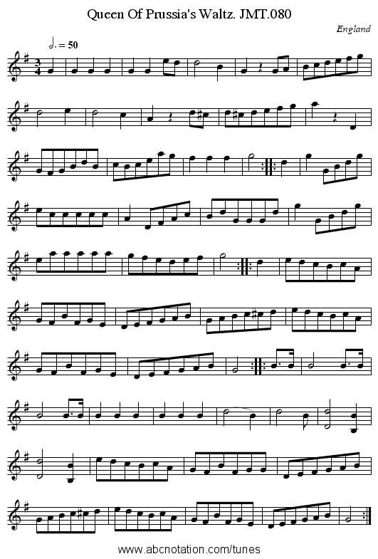 Queen Of Prussia's Waltz. JMT.080 - staff notation