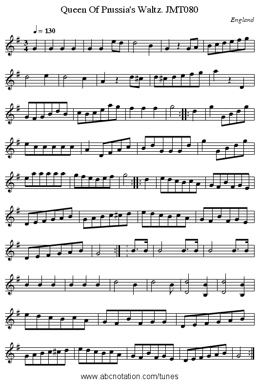 Queen Of Prussia's Waltz. JMT080 - staff notation