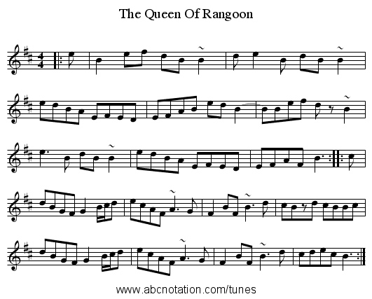 Queen Of Rangoon, The - staff notation
