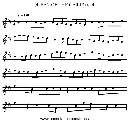 QUEEN OF THE CEILI* (reel) - staff notation