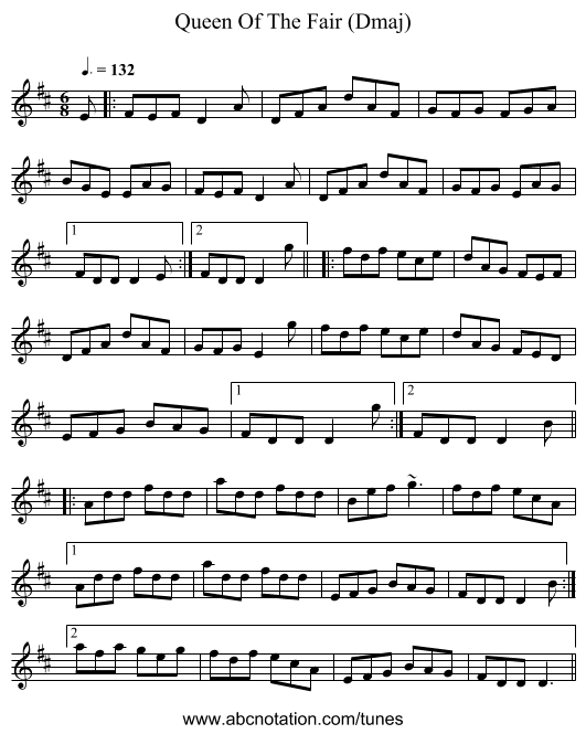 Queen Of The Fair (Dmaj) - staff notation