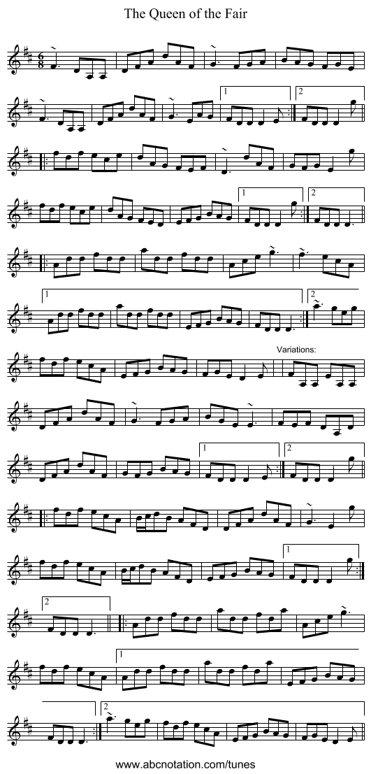 Queen of the Fair, The - staff notation