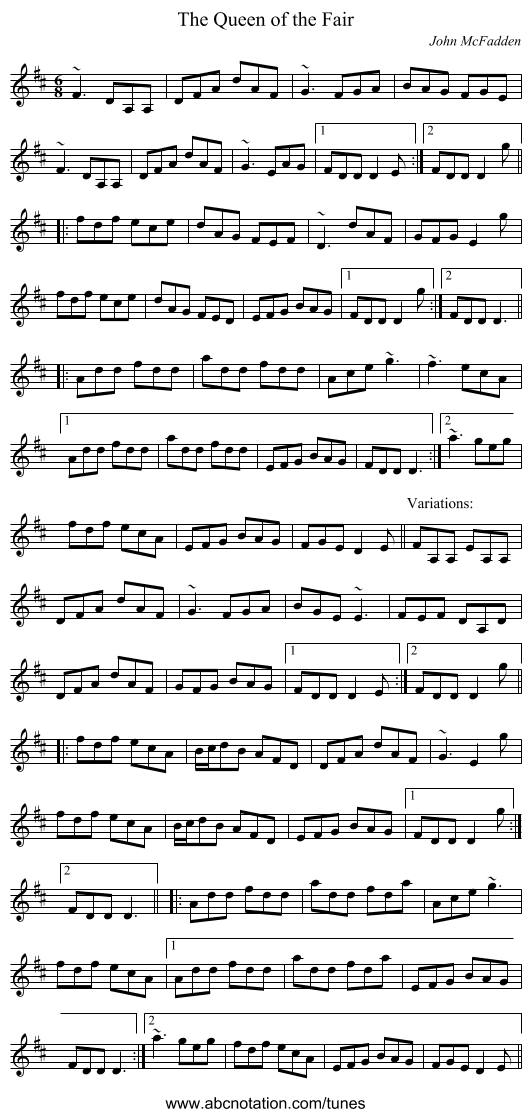 Queen of the Fair, The - staff notation