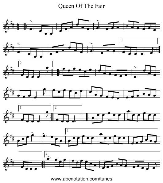 Queen Of The Fair - staff notation