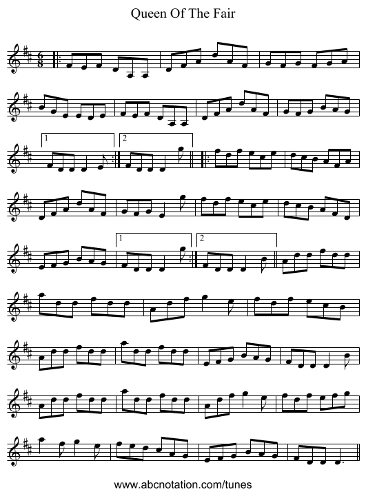 Queen Of The Fair - staff notation