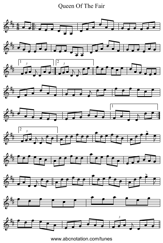 Queen Of The Fair - staff notation