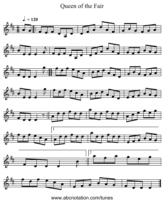 Queen of the Fair - staff notation