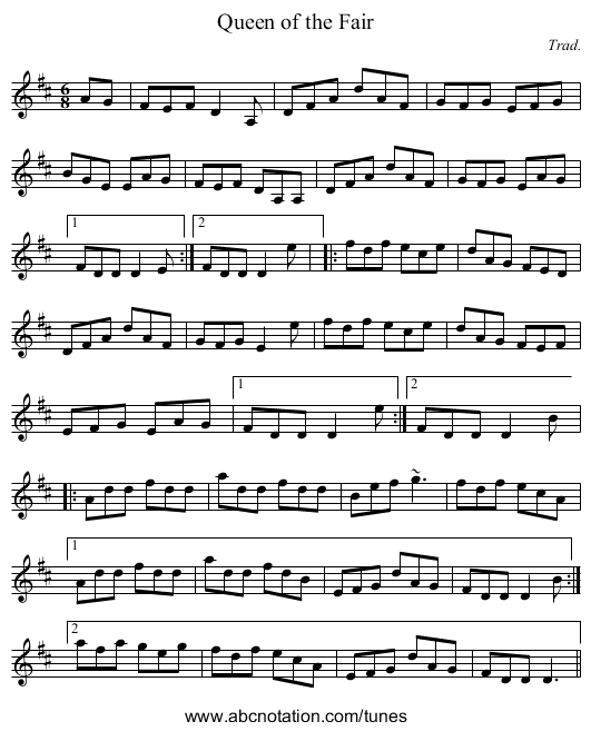 Queen of the Fair - staff notation
