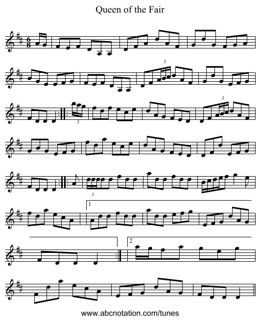 Queen of the Fair - staff notation