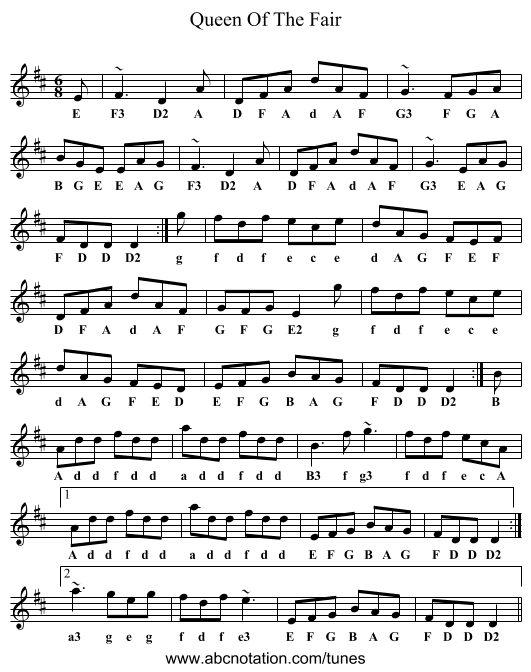 Queen Of The Fair - staff notation