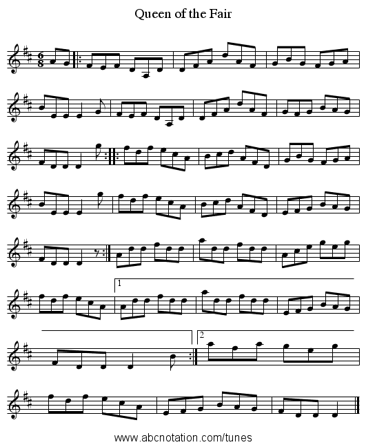 Queen of the Fair - staff notation