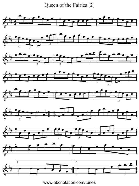 Queen of the Fairies [2] - staff notation
