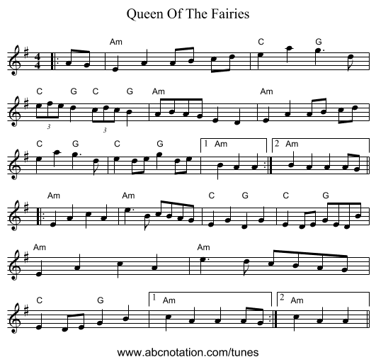 Queen Of The Fairies - staff notation