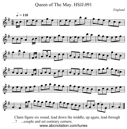 Queen of The May. HSJJ.091 - staff notation