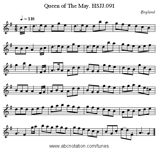 Queen of The May. HSJJ.091 - staff notation