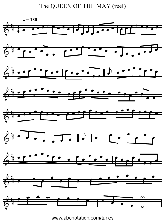 QUEEN OF THE MAY (reel), The - staff notation