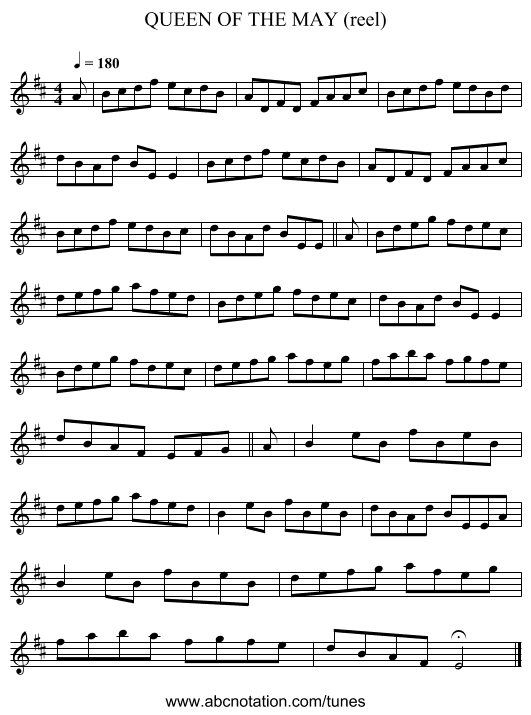 QUEEN OF THE MAY (reel) - staff notation