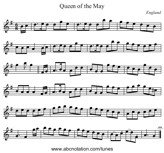 Queen of the May - staff notation