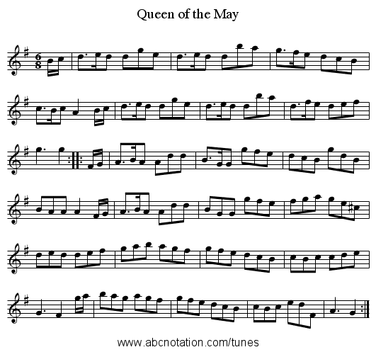 Queen of the May - staff notation