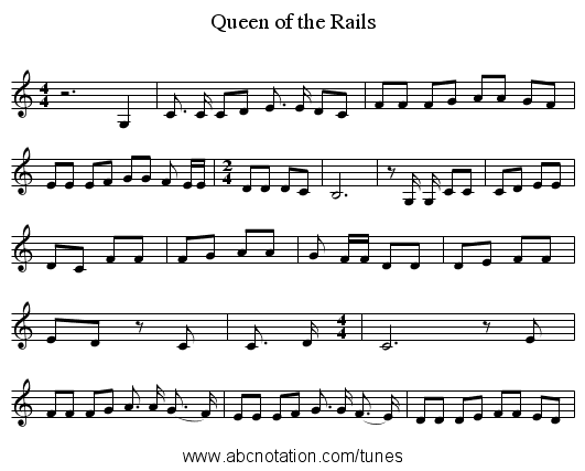 Queen of the Rails - staff notation