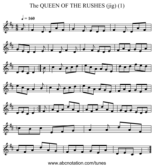 QUEEN OF THE RUSHES (jig) (1), The - staff notation