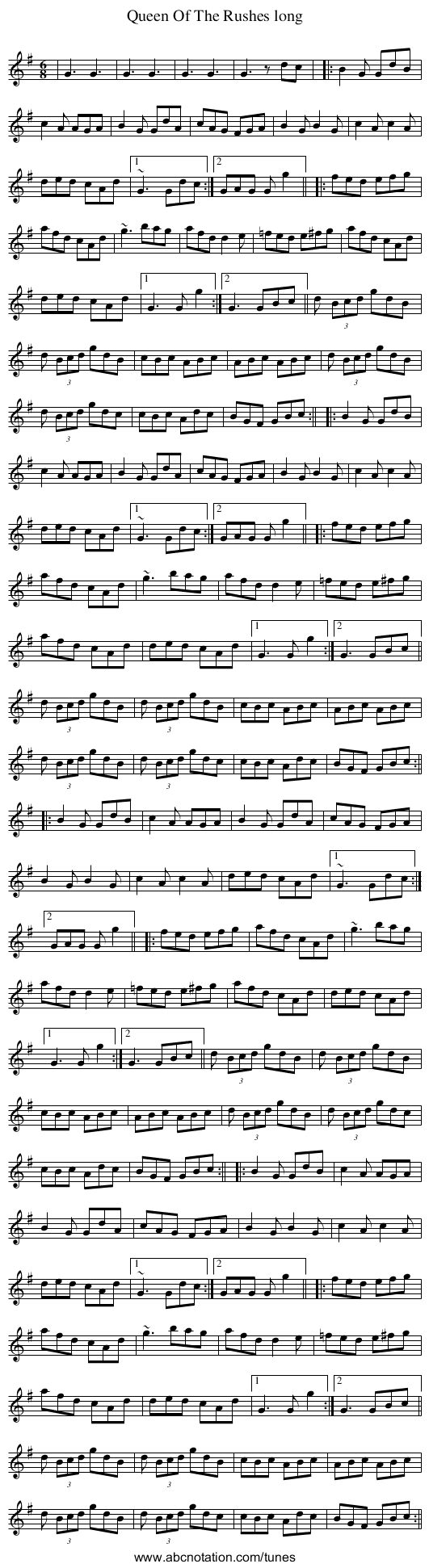 Queen Of The Rushes long - staff notation