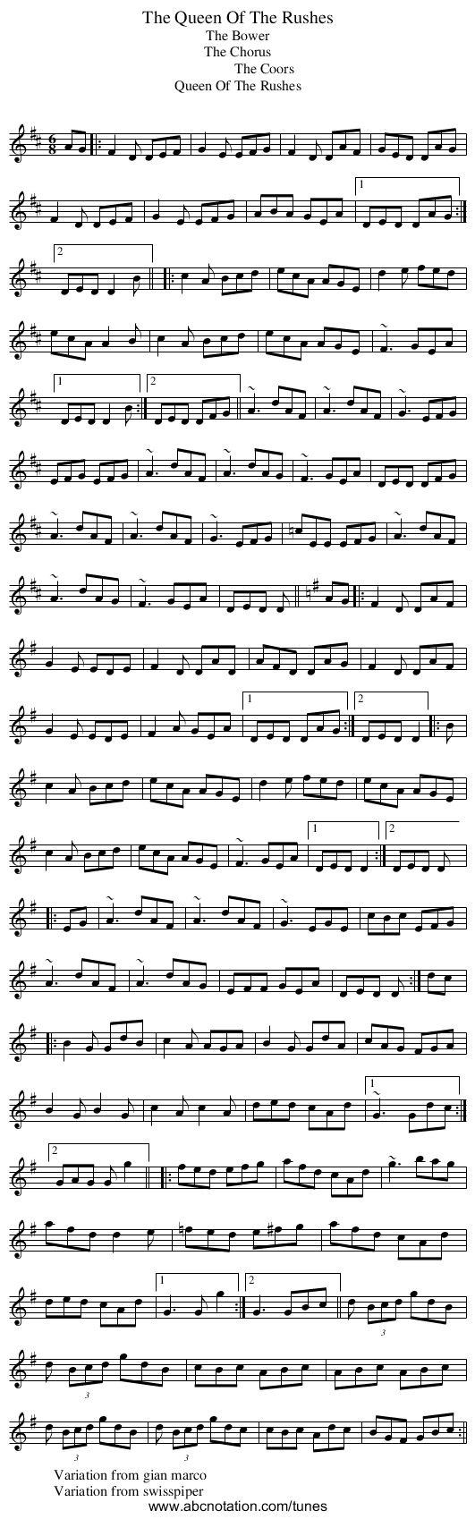 Queen Of The Rushes, The - staff notation