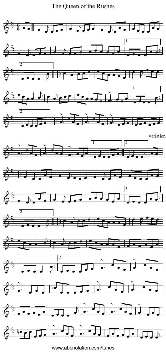 Queen of the Rushes, The - staff notation
