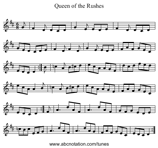 Queen of the Rushes - staff notation