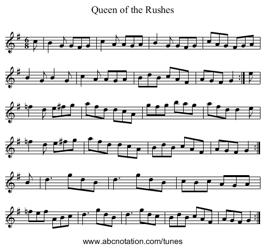 Queen of the Rushes - staff notation