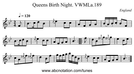 Queens Birth Night. VWMLa.189 - staff notation