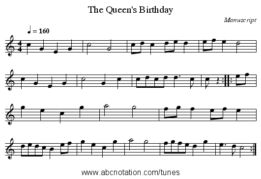 Queen's Birthday, The - staff notation