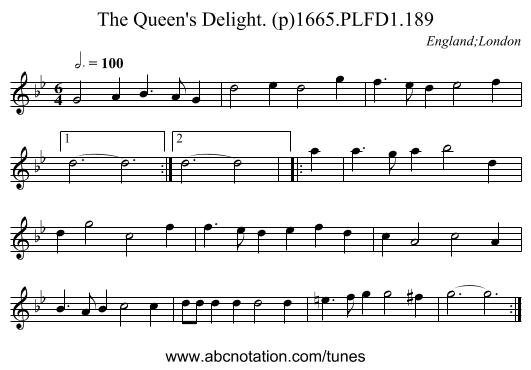 Queen's Delight. (p)1665.PLFD1.189, The - staff notation