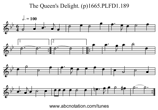 Queen's Delight. (p)1665.PLFD1.189, The - staff notation