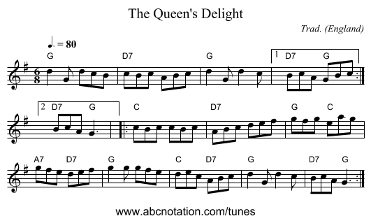 Queen's Delight, The - staff notation