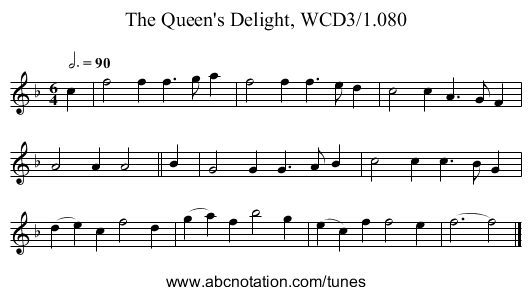 Queen's Delight, WCD3/1.080, The - staff notation