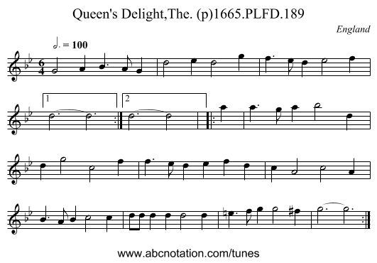 Queen's Delight,The. (p)1665.PLFD.189 - staff notation