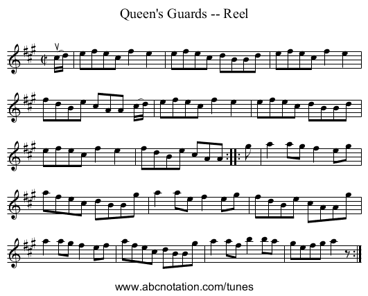 Queen's Guards -- Reel - staff notation