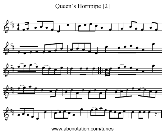 Queen’s Hornpipe [2] - staff notation