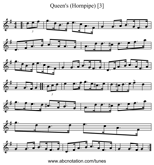 Queen's (Hornpipe) [3] - staff notation