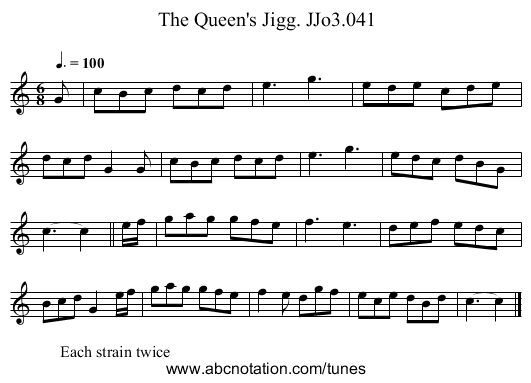 Queen's Jigg. JJo3.041, The - staff notation