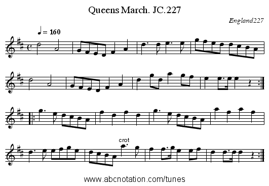 Queens March. JC.227 - staff notation