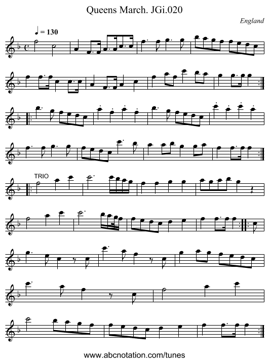 Queens March. JGi.020 - staff notation