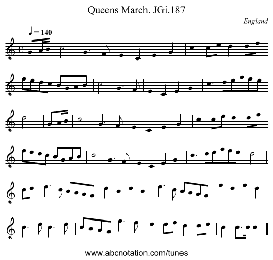 Queens March. JGi.187 - staff notation